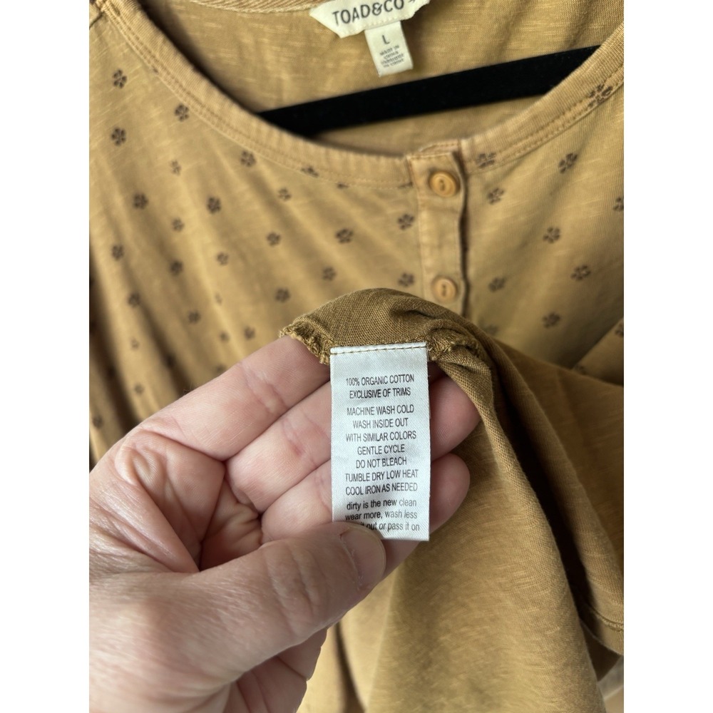 Toad&Co Women's LG Mustard Oversized Button Henley 3/4 Sleeve Tee T-Shirt - Picture 5 of 6